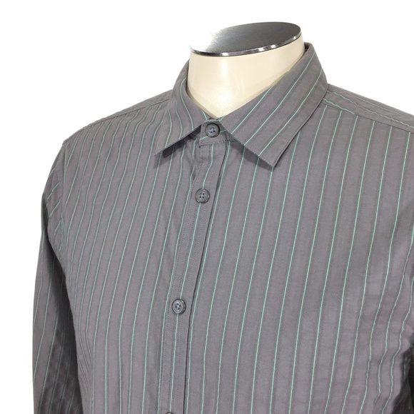 Armani Exchange Snap‎ Shirt M Gray Green White Stri - Picture 1 of 5